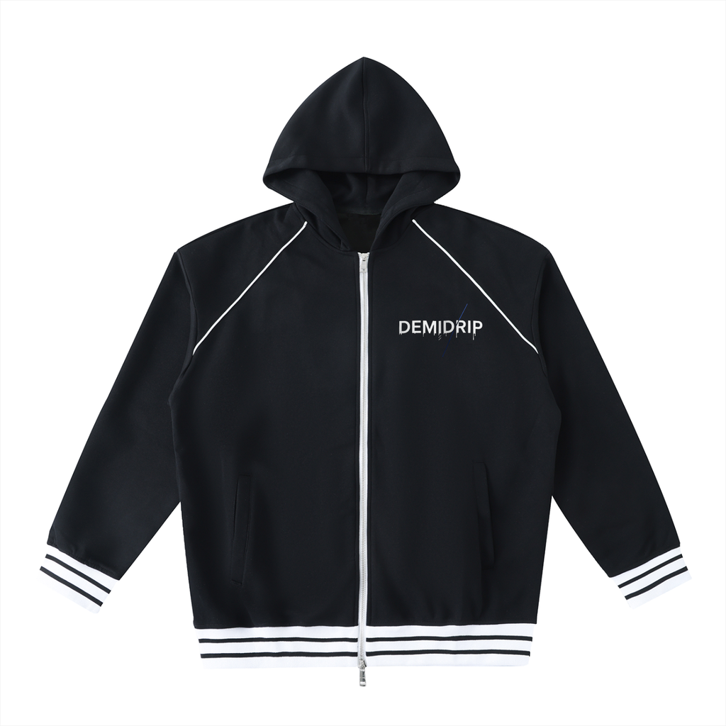 Striped Trim Zip-Up Hoodie - Premium Streetwear Demi Drip