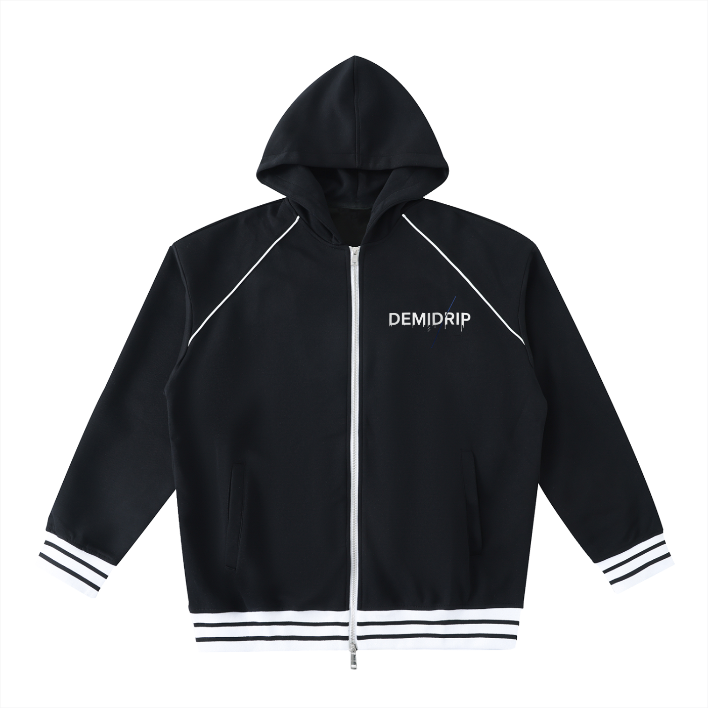 Striped Trim Zip-Up Hoodie - Premium Streetwear Demi Drip