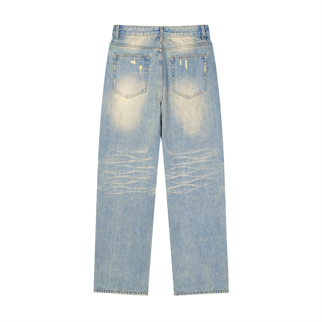 Sun Fade Raw Hem Denim Jeans - Premium Streetwear