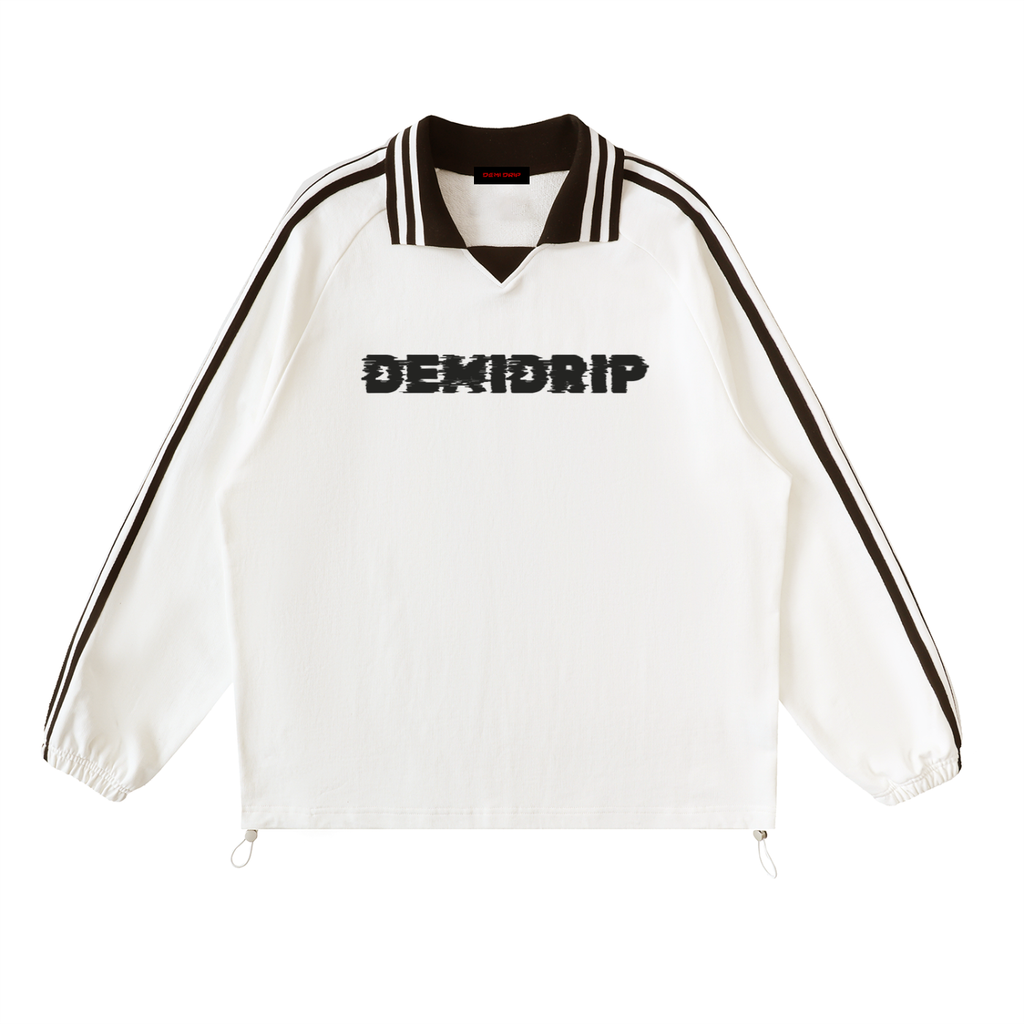 Contrast Striped Lapel Collar Sweatshirt - Premium Streetwear