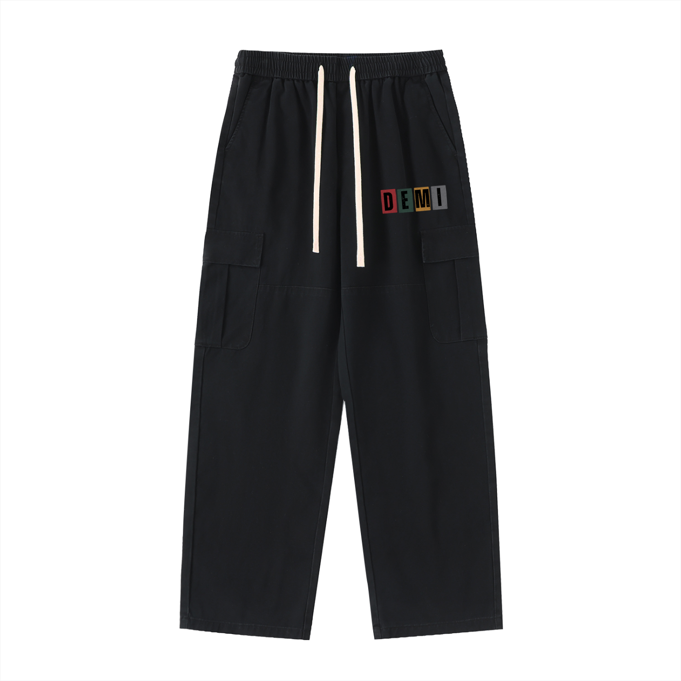 DEMI DRIP Drawstring Waist Straight-Leg Cargo Pants