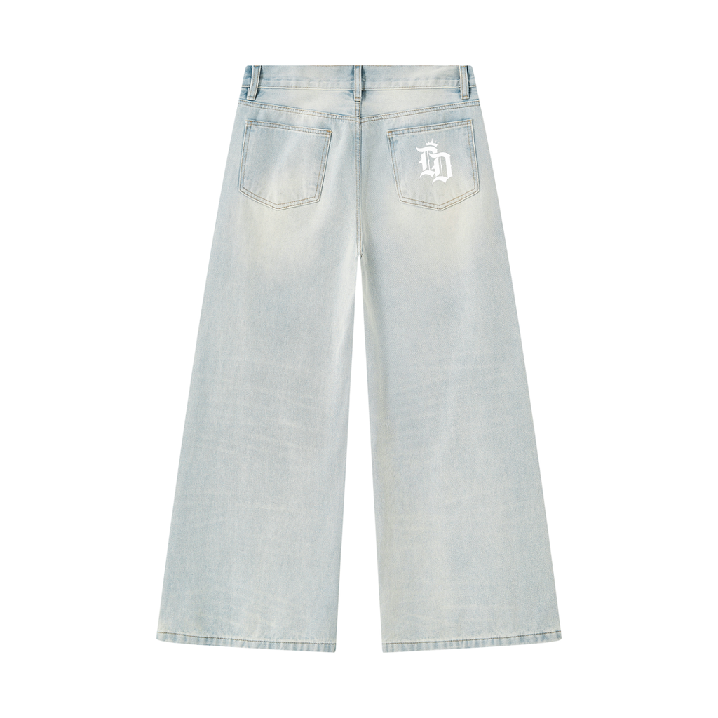 Men's Vintage Wash Wide Leg Denim Jeans