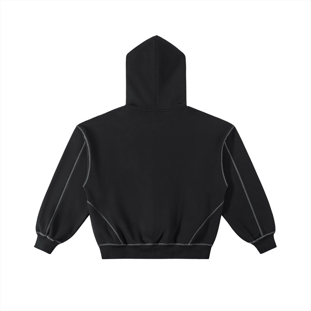 Contrast-Stitched Boxy Fleece Zip Hoodie - Premium Streetwear | DEMI DRIP