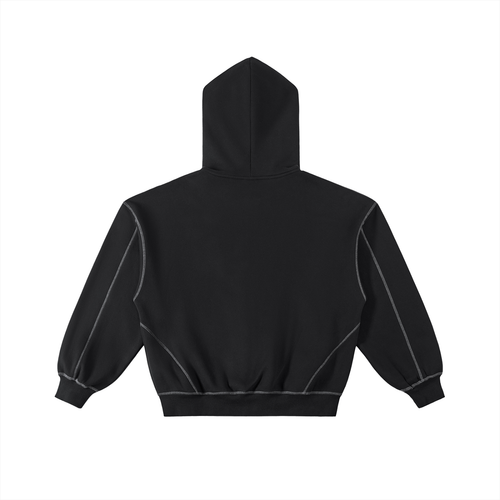 Contrast-Stitched Boxy Fleece Zip Hoodie - Premium Streetwear | DEMI DRIP