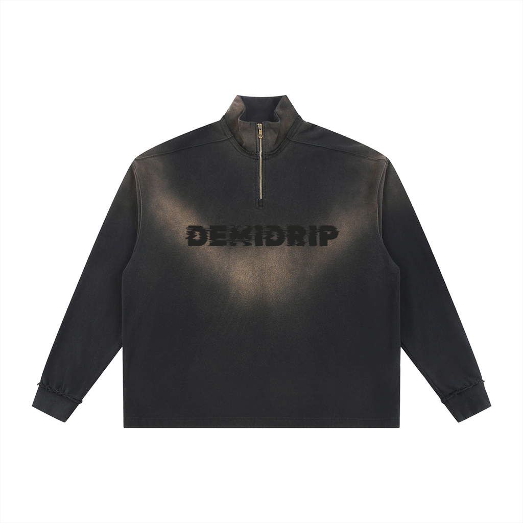 Sun Fade Raw Edge Quarter-Zip Sweatshirt