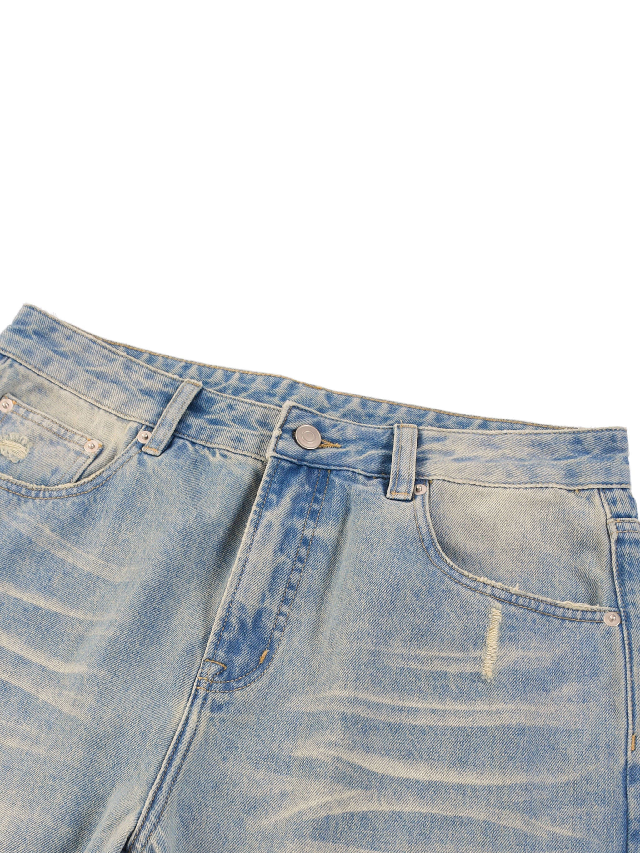Sun Fade Raw Hem Denim Jeans - Premium Streetwear