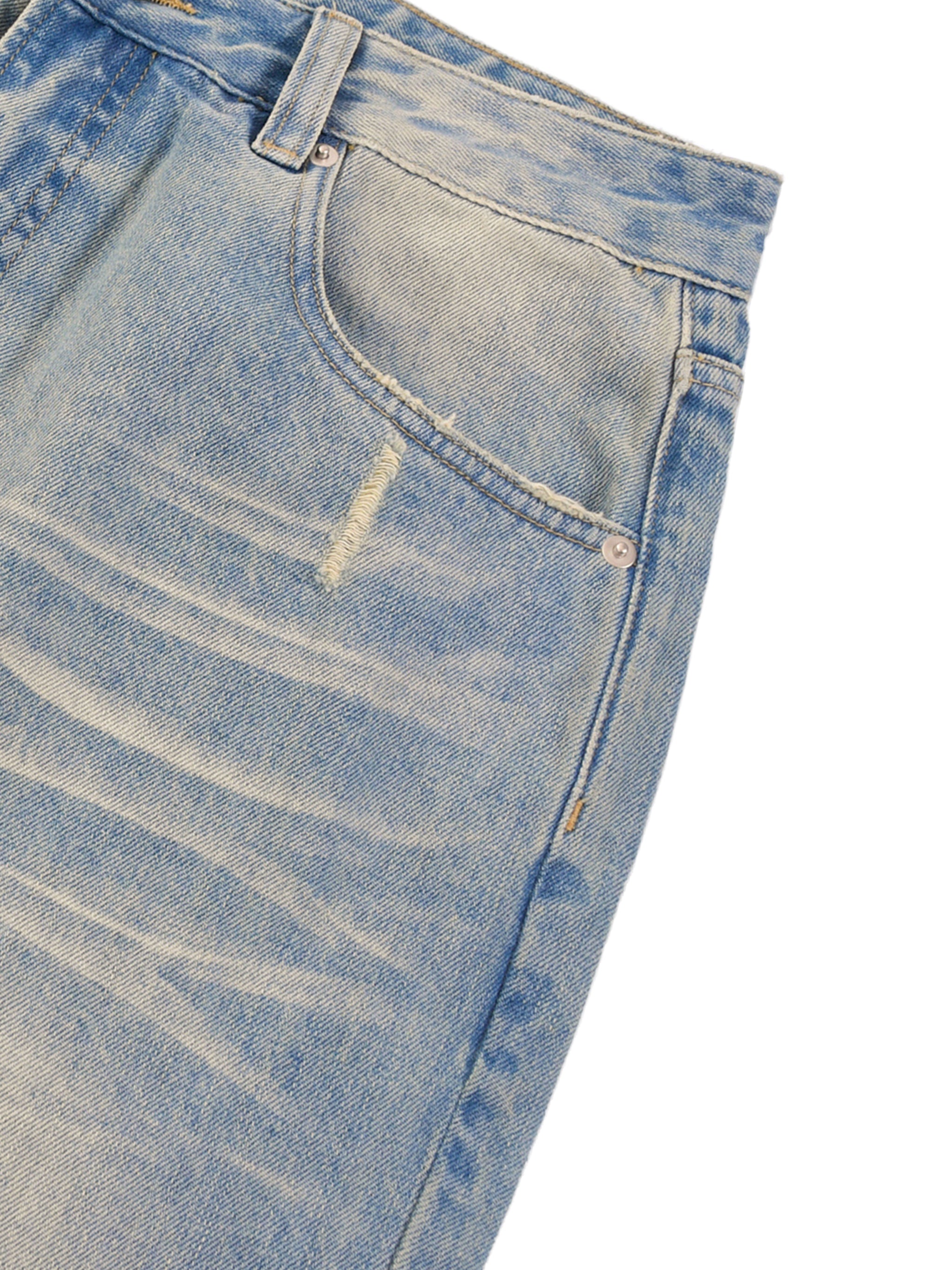 Sun Fade Raw Hem Denim Jeans - Premium Streetwear