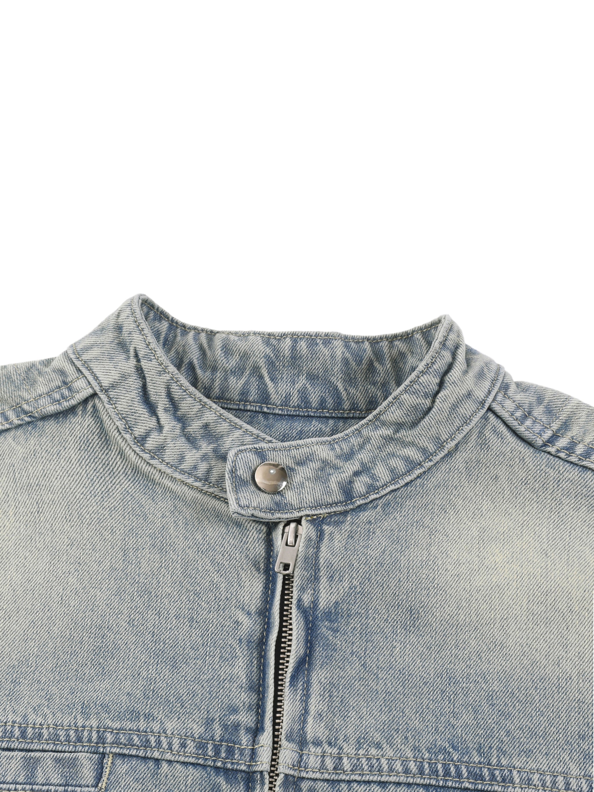 Vintage Wash Zip Denim Jacket - Premium Streetwear | DEMI DRIP