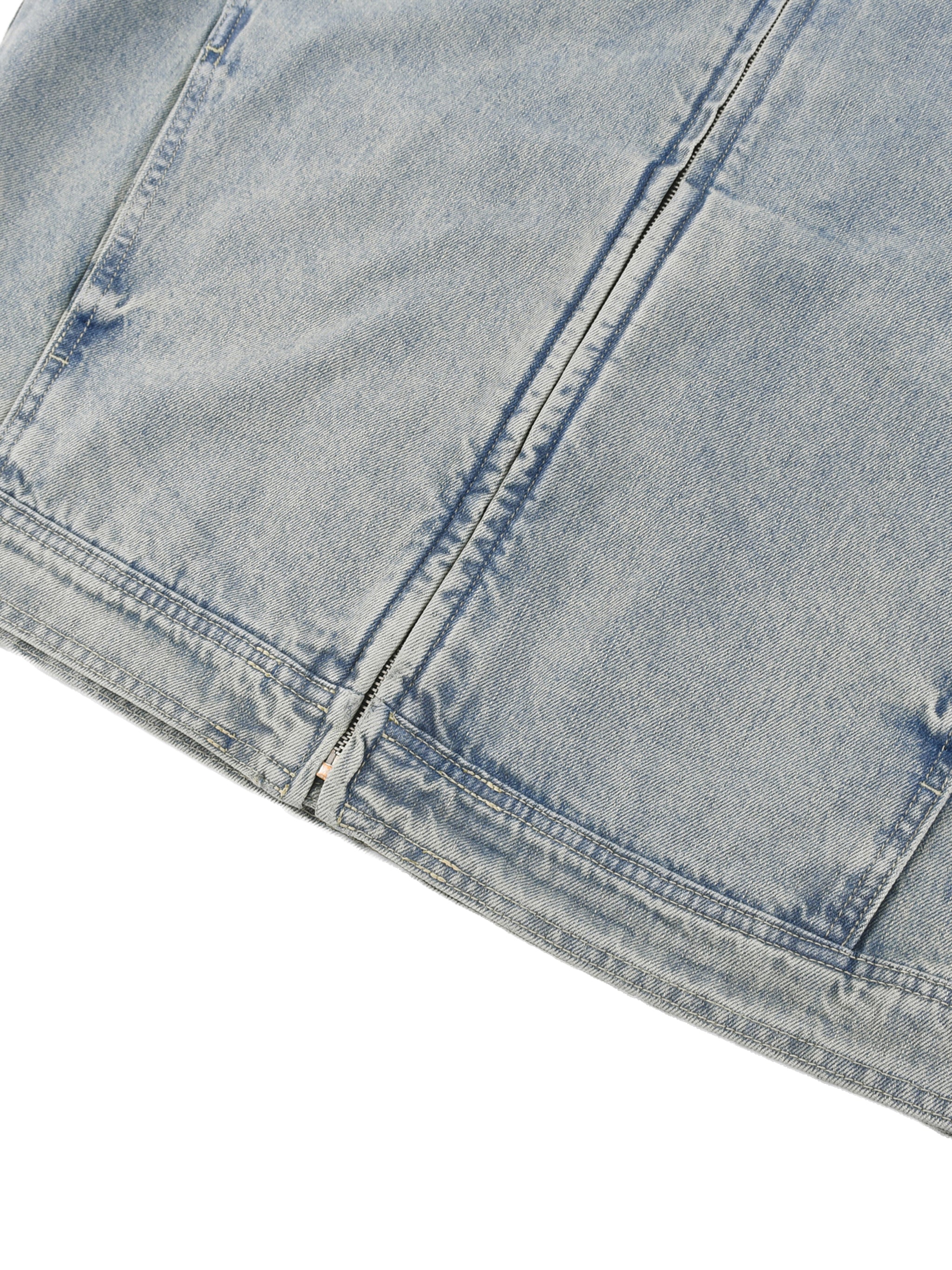 Vintage Wash Zip Denim Jacket - Premium Streetwear | DEMI DRIP